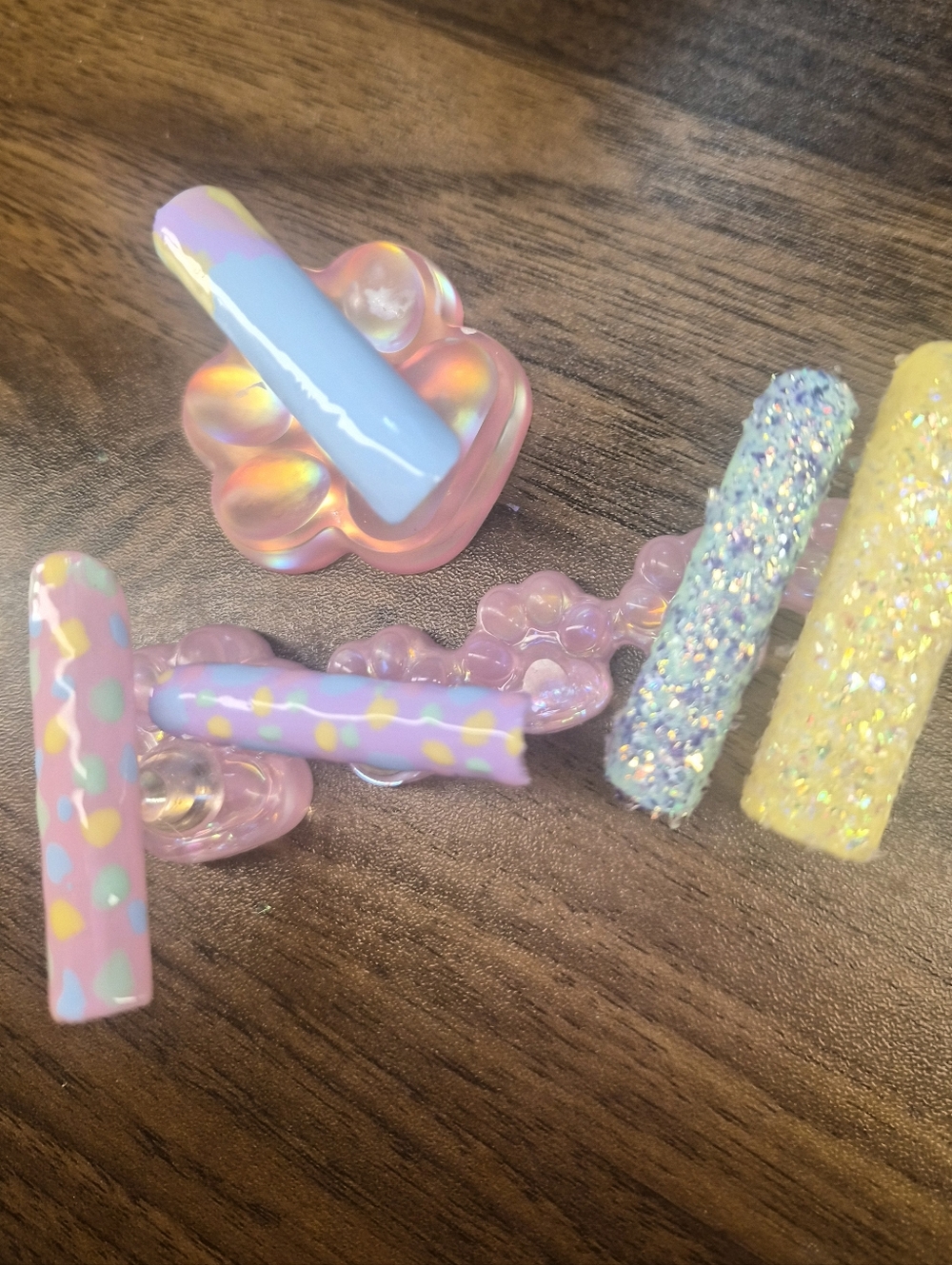 Pastel Glitter Nail Tips Set - Pink, Blue, Yellow